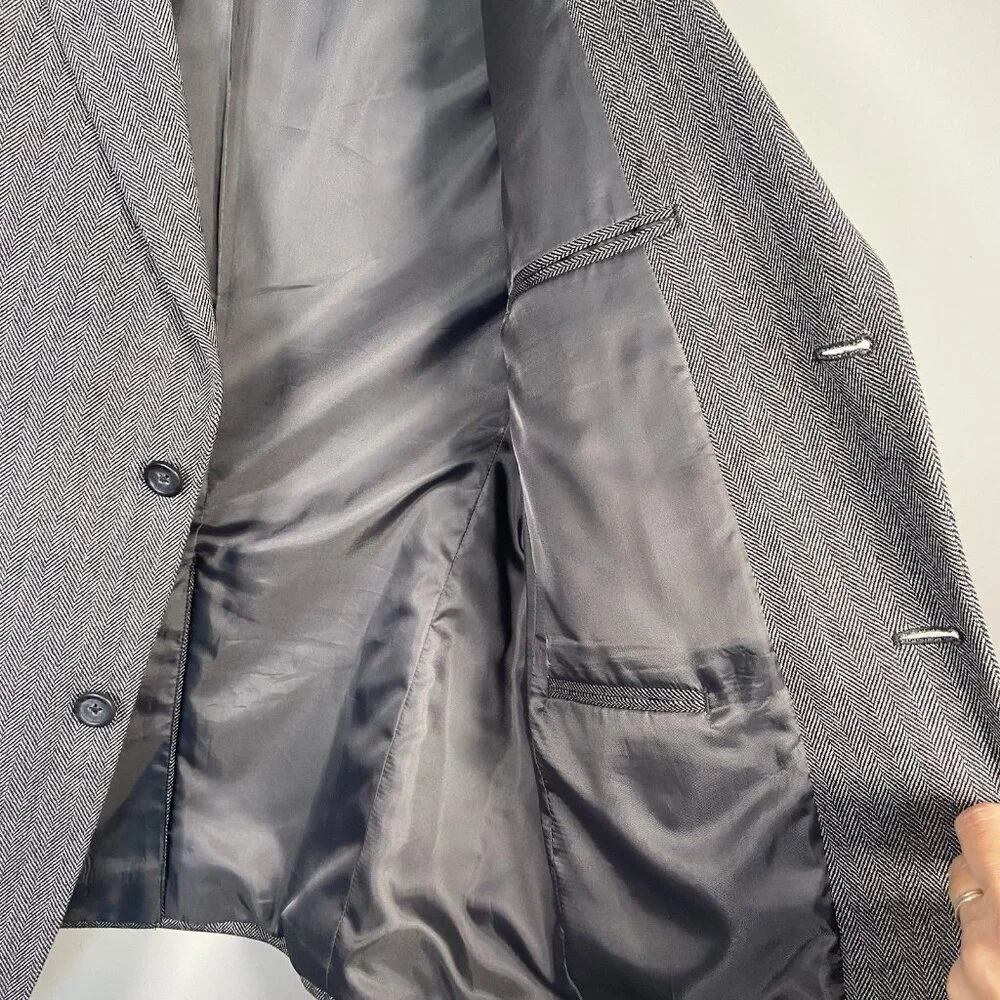 Joseph & Feiss Gold Sport Coat Mens 42 S‎ Lambswool Gray Herringbone Blazer